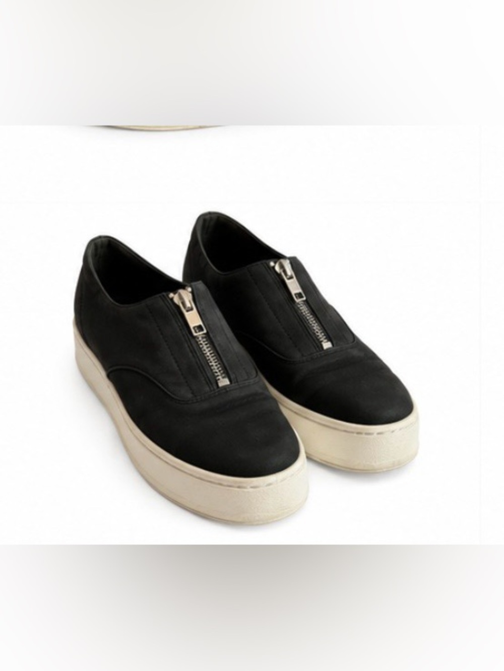 Vince Black Leather Platform Slip On Sneakers Zip Front. Sz 7.5M